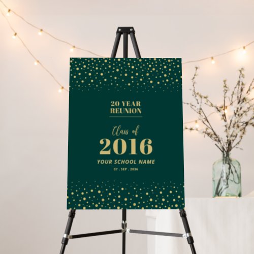 Gold  Green Confetti Class Reunion Party Welcome Foam Board