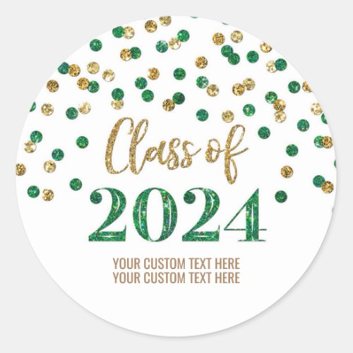 Gold Green Confetti Graduation 2024 Classic Round Sticker