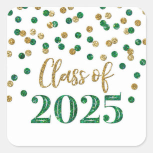 Gold Green Confetti Graduation 2025 Square Sticker