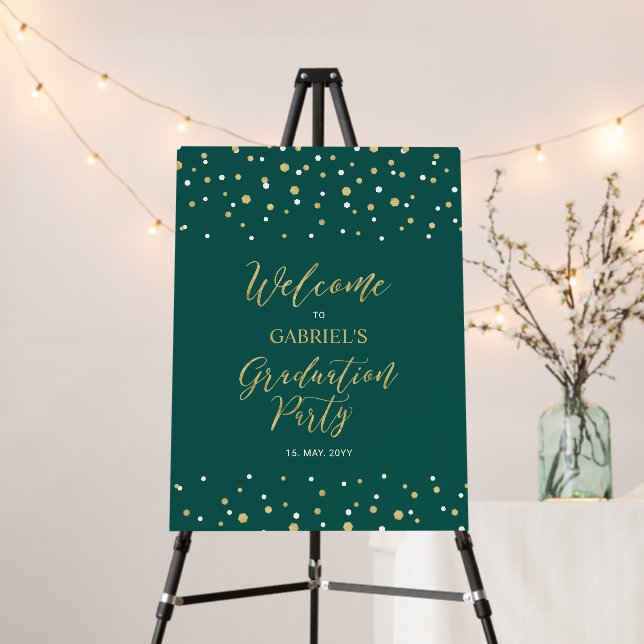 Gold & Green Confetti Graduation Party Welcome Foam Board (In Situ (Stand))