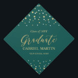 Gold & Green Confetti Graduation Tassel Topper<br><div class="desc">Celebrate your special day with this custom topper. This graduation topper design features gold typography "Class of 20YY Graduate" with hexagon confetti & green background. You can personalize the text with your name, school name, and graduation year. Great gift for celebraing your loved one's graduation (high school, collage, universary, etc)....</div>
