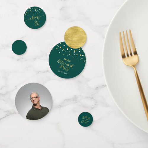 Gold Green Confetti Modern Retirement Party Decor