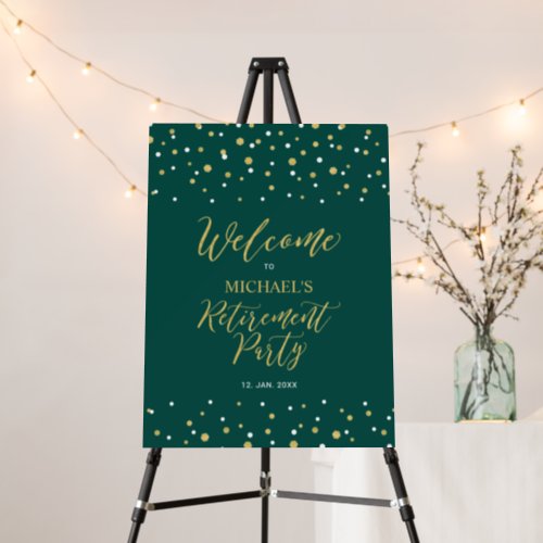 Gold  Green Confetti Retirement Party Welcome Foam Board