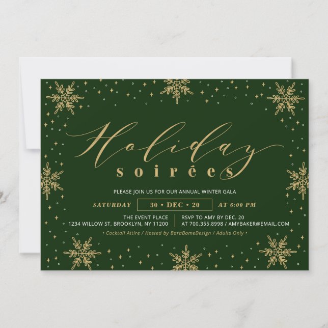 Gold & Green Corporate Holiday Soiree Party Invitation (Front)