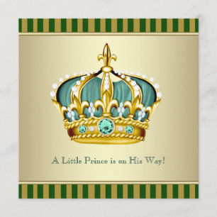 Gold Green Crown Prince Baby Boy Shower Invitation