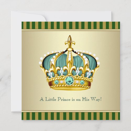 Gold Green Crown Prince Baby Boy Shower Announcements