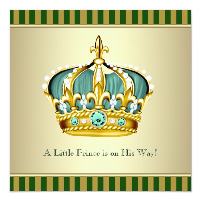 Gold Green Crown Prince Baby Boy Shower Invitation | Zazzle.com