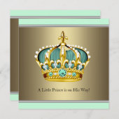 Gold Green Crown Prince Baby Boy Shower Invitation (Front/Back)