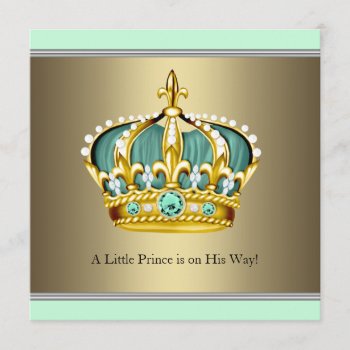 Gold Green Crown Prince Baby Boy Shower Invitation by BabyCentral at Zazzle