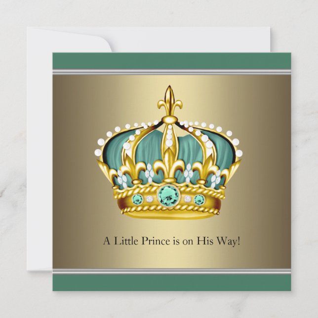 Gold Green Crown Prince Baby Boy Shower Invitation (Front)