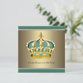 Gold Green Crown Prince Baby Boy Shower Invitation (Standing Front)