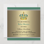 Gold Green Crown Prince Baby Boy Shower Invitation (Back)