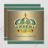 Gold Green Crown Prince Baby Boy Shower Invitation (Front/Back)