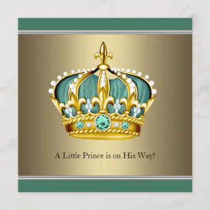 Gold Green Crown Prince Baby Boy Shower Invitation