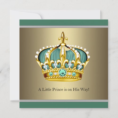 Gold Green Crown Prince Baby Boy Shower Announcements
