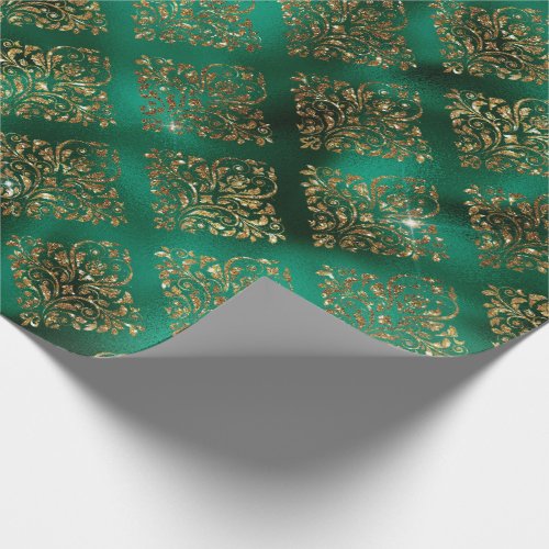 Gold Green Damask Elegant Chic Christmas Wrapping Paper