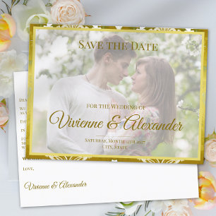 Gold Green Damask Wedding Announcement Postcard
