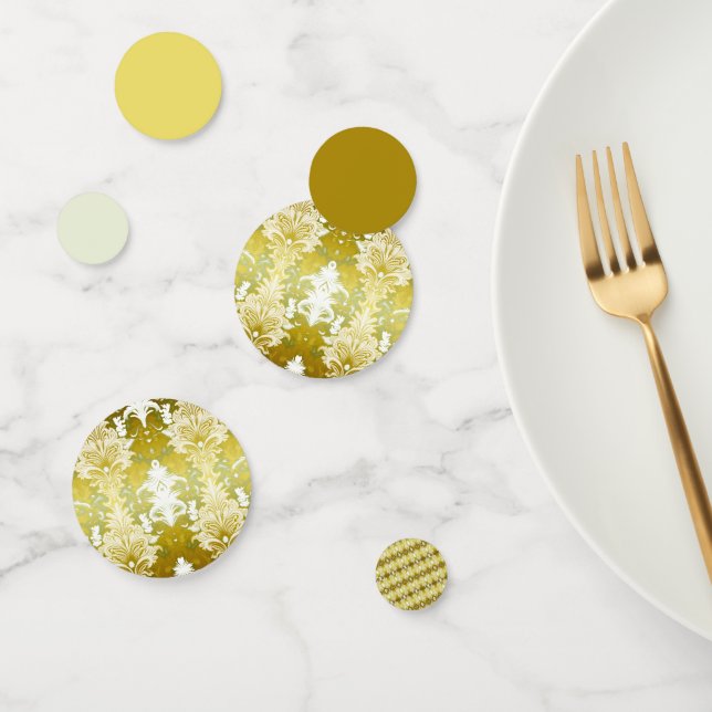 Gold Green Damask Wedding Confetti (Group)