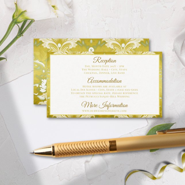 Gold Green Damask Wedding Enclosure Card (Creator Uploaded)