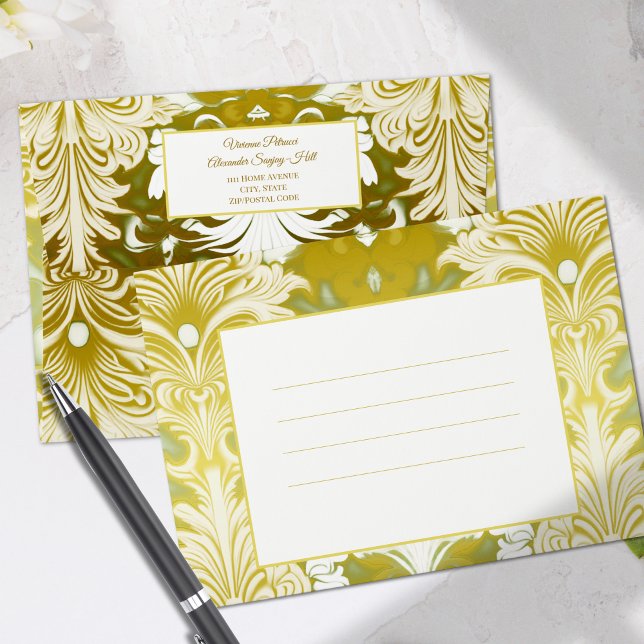 Gold Green Damask Wedding Envelope (Creator Uploaded)