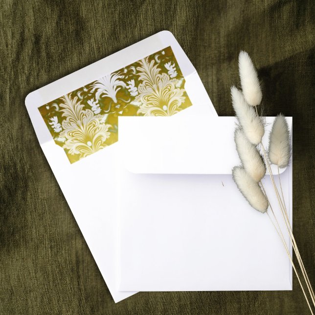 Gold Green Damask Wedding Envelope Liner (Creator Uploaded)