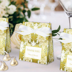 Gold Green Damask Wedding Favor Boxes