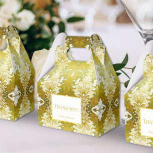 Gold Green Damask Wedding Favor Boxes