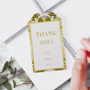 Gold Green Damask Wedding Gift Tags