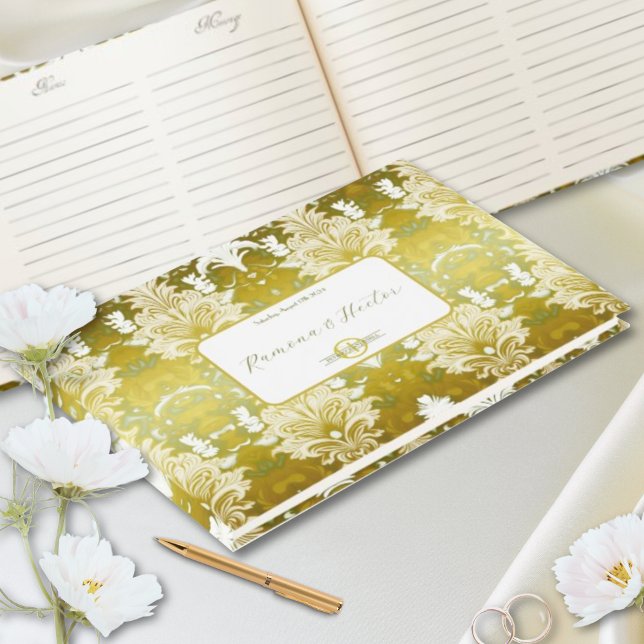 Gold Green Damask Wedding Guest Book (Creator Uploaded)