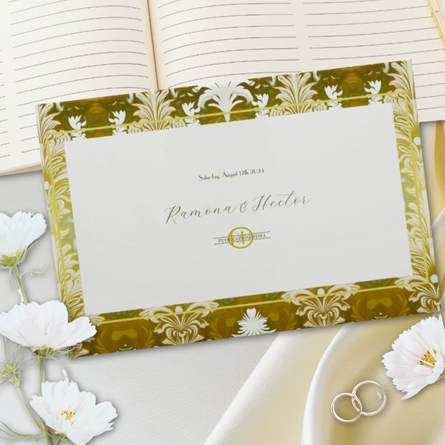 Gold Green Damask Wedding Guest Book (Creator Uploaded)