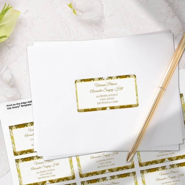 Gold Green Damask Wedding Label (Creator Uploaded)