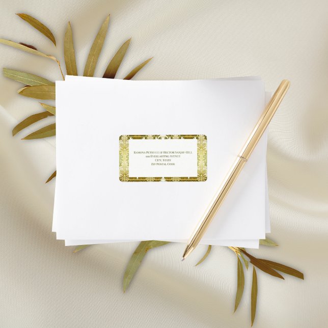 Gold Green Damask Wedding Label (Creator Uploaded)