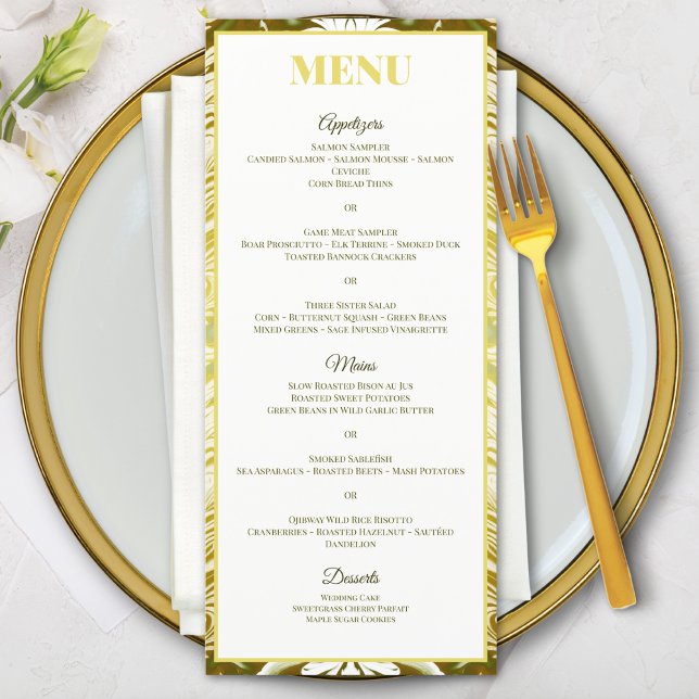 Gold Green Damask Wedding Menu (Creator Uploaded)