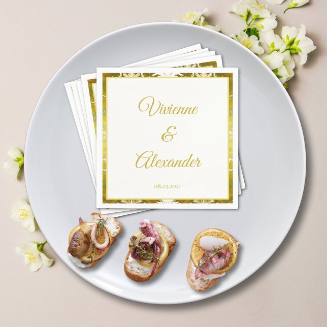 Gold Green Damask Wedding Napkins (Creator Uploaded)