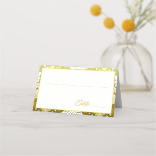 Gold Green Damask Wedding Place Card