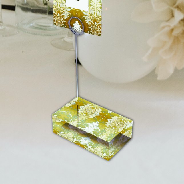 Gold Green Damask Wedding Place Card Holder (Creator Uploaded)