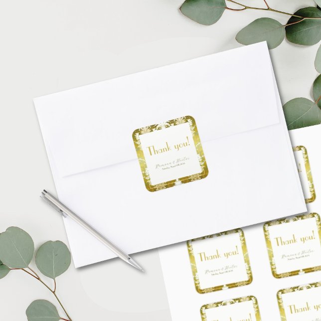Gold Green Damask Wedding Square Sticker (Creator Uploaded)