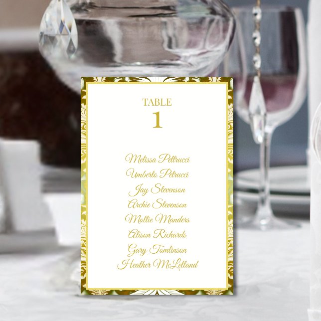 Gold Green Damask Wedding Table Number (Creator Uploaded)