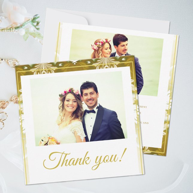 Gold Green Damask Wedding Thank You Card (Creator Uploaded)