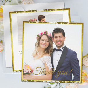 Gold Green Damask Wedding Thank You Card
