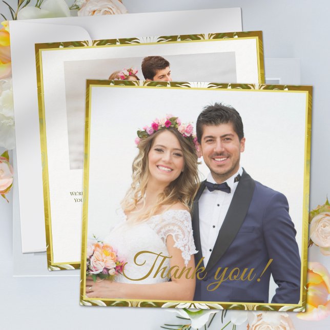 Gold Green Damask Wedding Thank You Card (Creator Uploaded)
