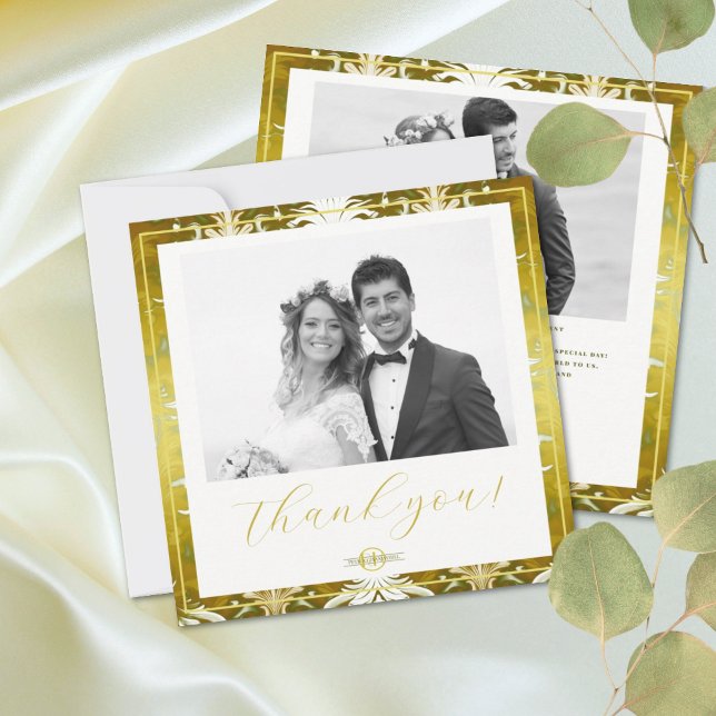 Gold Green Damask Wedding Thank You Card (Creator Uploaded)