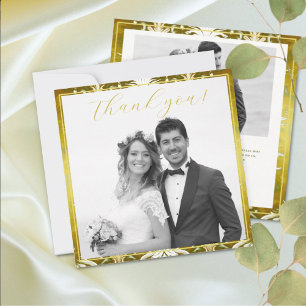 Gold Green Damask Wedding Thank You Card