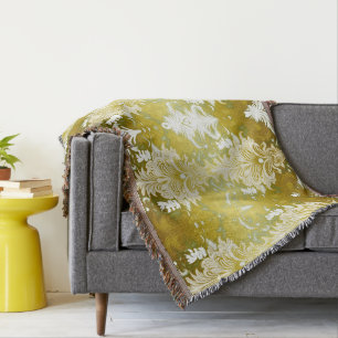 Gold Green Damask Wedding Throw Blanket