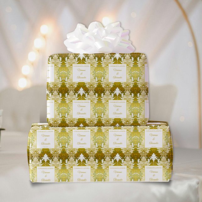 Gold Green Damask Wedding Wrapping Paper (Creator Uploaded)