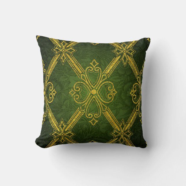 Gold Green Deco Throw Pillow (Front)
