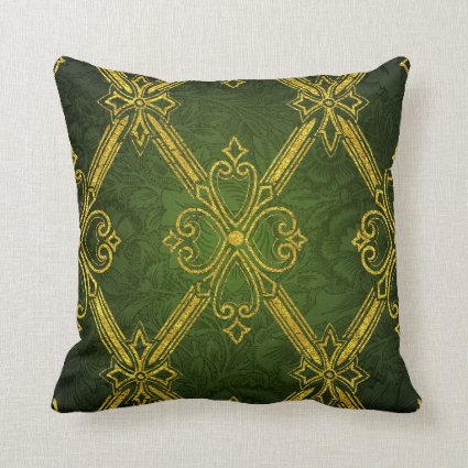 Gold Green Deco Throw Pillow
