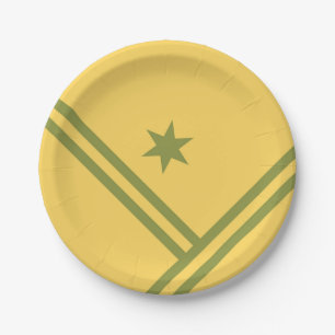 Gold Green Diagonal Stripes Star Modern Graphic Paper Plates