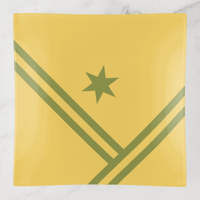 Gold Green Diagonal Stripes Star Modern Graphic Trinket Tray (Front)