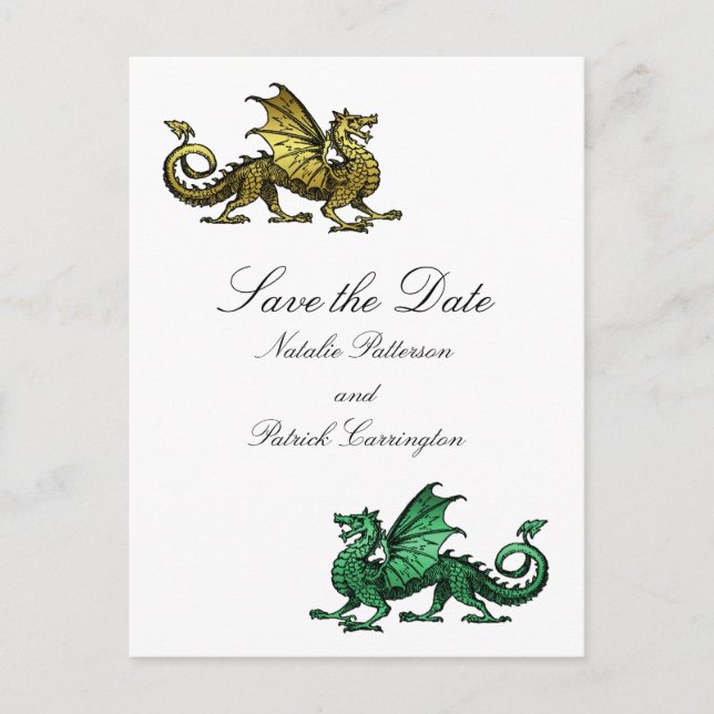Gold Green Dragon Save the Date Postcard (Front)